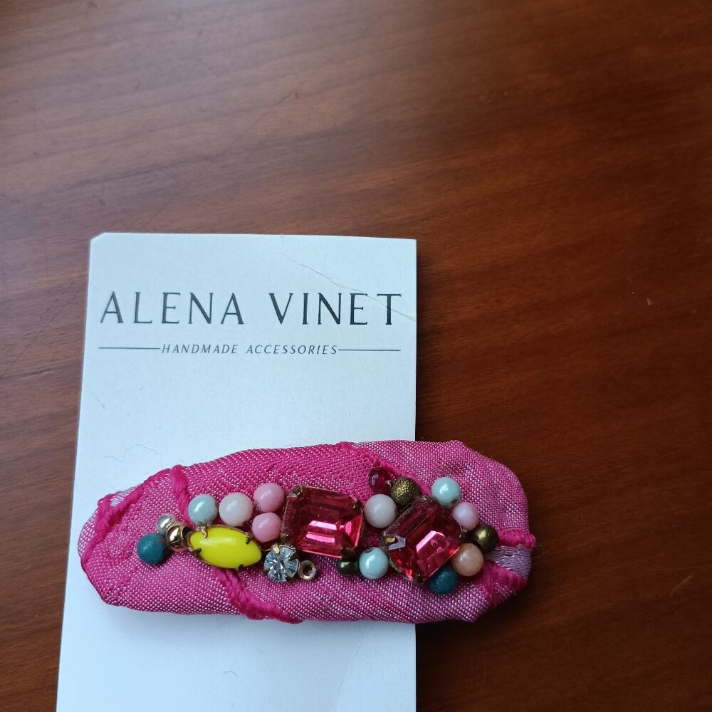 NWT Pink French Silk Bejeweled Hair Clip